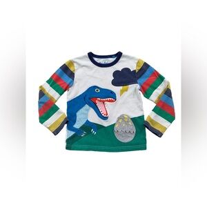 Mini Boden Size 4-5 Dinosaur Lift the Flap Applique Rainbow Striped Tee